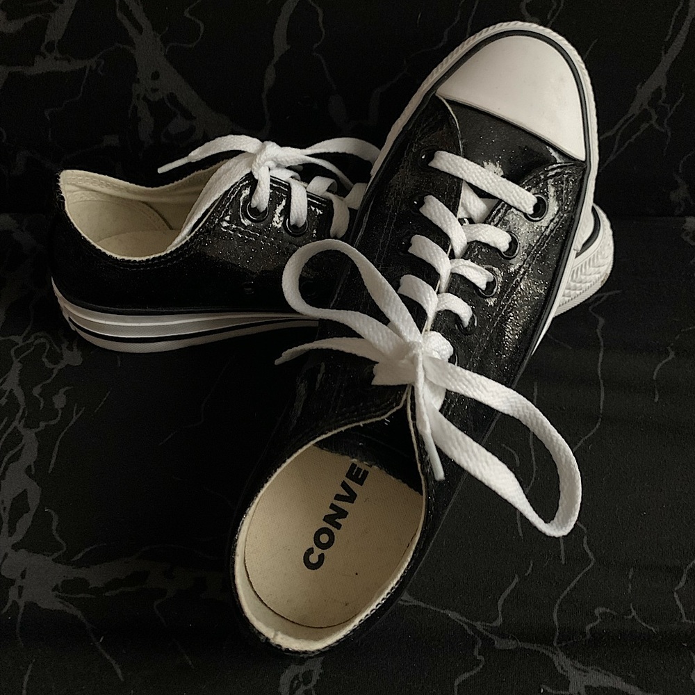 Converse Size8 Black Sparkly LowTop Silver Glitter Rubberized EUC All Star Space